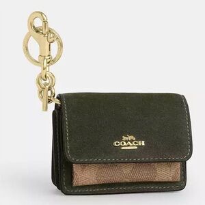 NWT Coach Mini Klare Bag Charm w Khaki Signature Canvas Olive Green Suede Gold